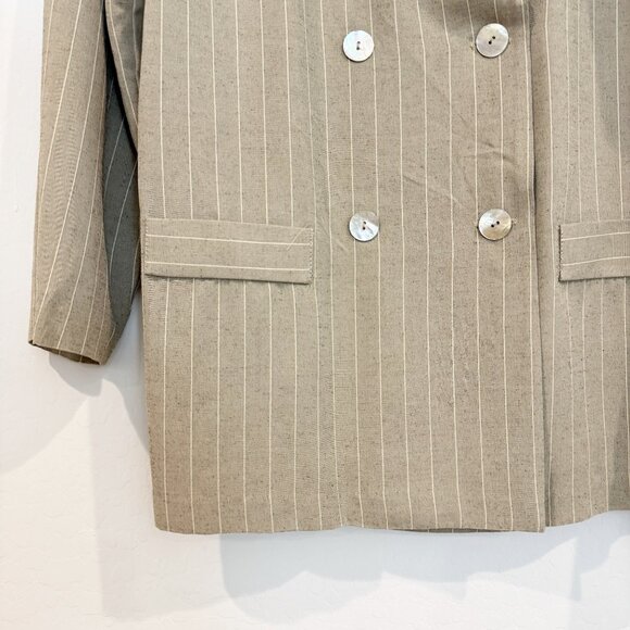 Vintage Pinstripe Double Breasted Oversized Blazer in Tan Menswear Size 16 - Picture 3 of 9